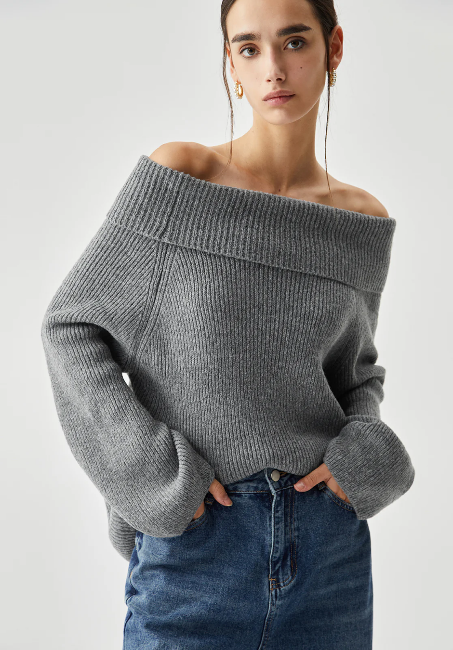 Gebreide off-shoulder trui®